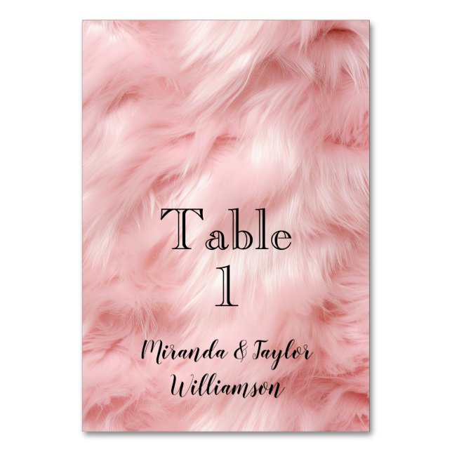 Blush Pink Animal Fur Table Number (Front)