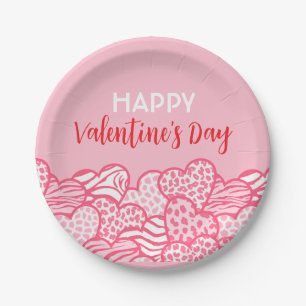 Blush Pink Animal Print Heart Valentines Day Party Paper Plate