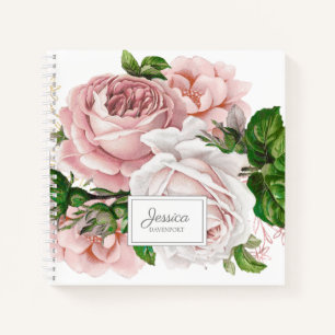 Blush Pink Antique Floral College Ruled Notebook