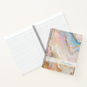 Blush Pink Aqua Blue Gold White Marble Art Pattern Notebook