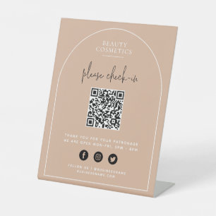 Blush Pink Arch Covid Check-In or Payment QR Code Pedestal Sign