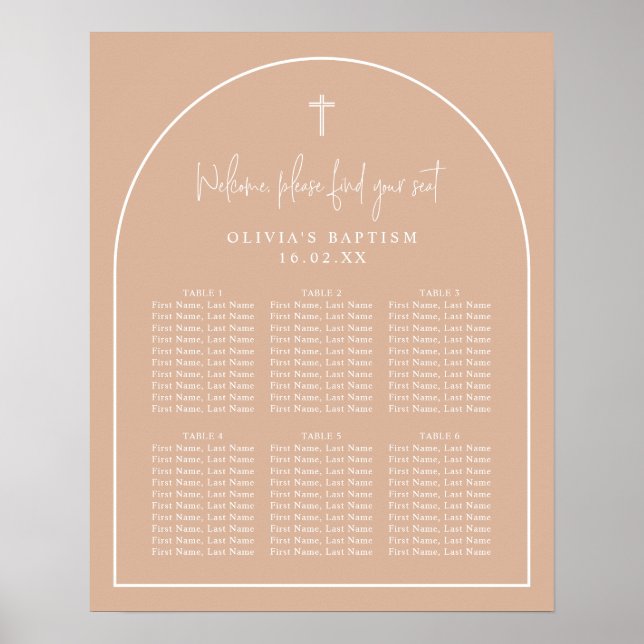 Blush Pink Arch Minimalist Baptism Seating Chart (Front)