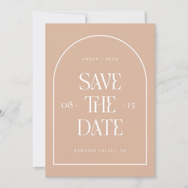 Blush Pink Arch Retro Minimalist Modern Font   Save The Date (Front)