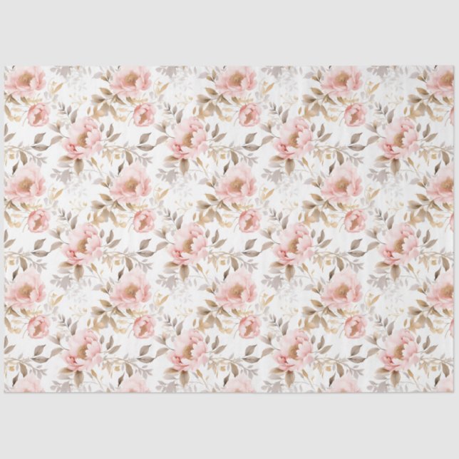 Blush Pink Asian Floral Rose Tissue Paper (Front)