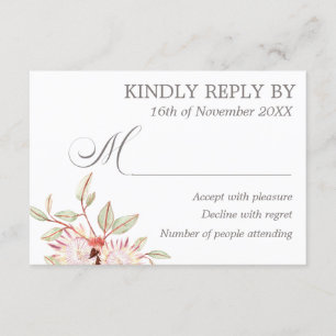 Blush Pink Australian Flowers Wedding RSVP Card