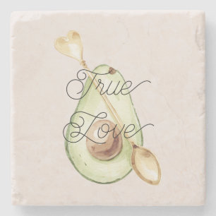 Blush Pink Avocado Heart Spoon Stone Coaster