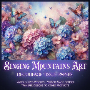 Blush Pink Baby Blue Floral Butterfies Decoupage  Tissue Paper