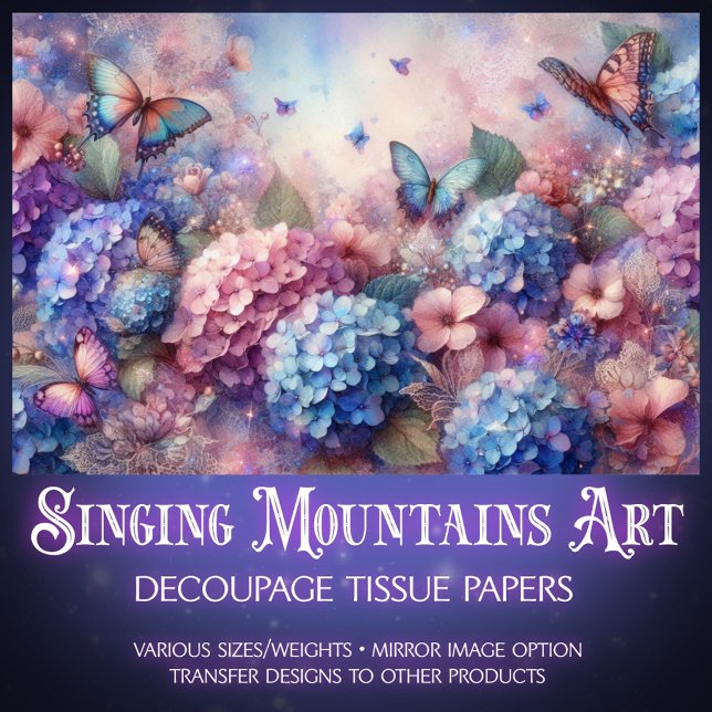 Blush Pink Baby Blue Floral Butterfies Decoupage  Tissue Paper (Creator Uploaded)