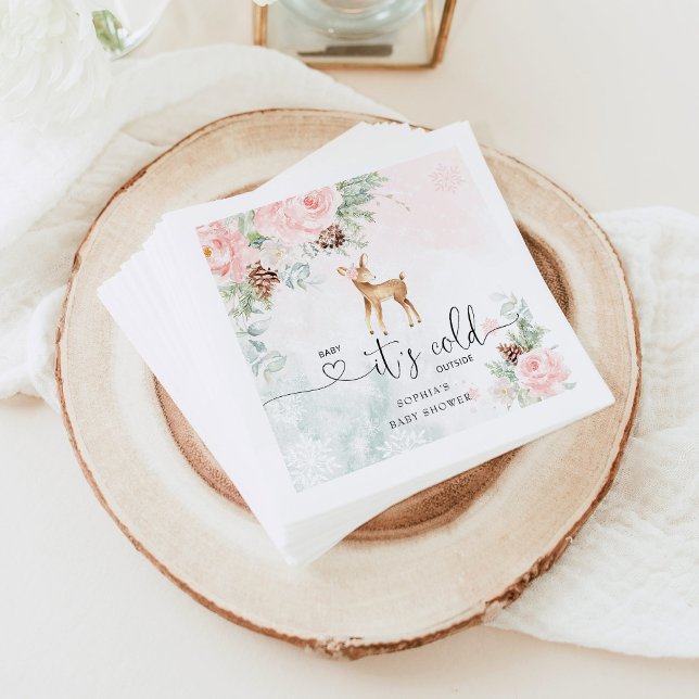 Blush pink baby deer baby its cold outside napkin (Creator Uploaded)