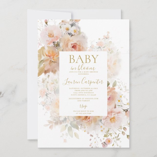 Blush Pink Baby in Bloom Baby Shower Girl Invitation (Front)