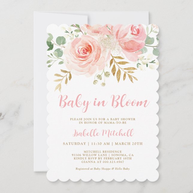 Blush Pink "Baby in Bloom" Baby Shower Invitation (Front)