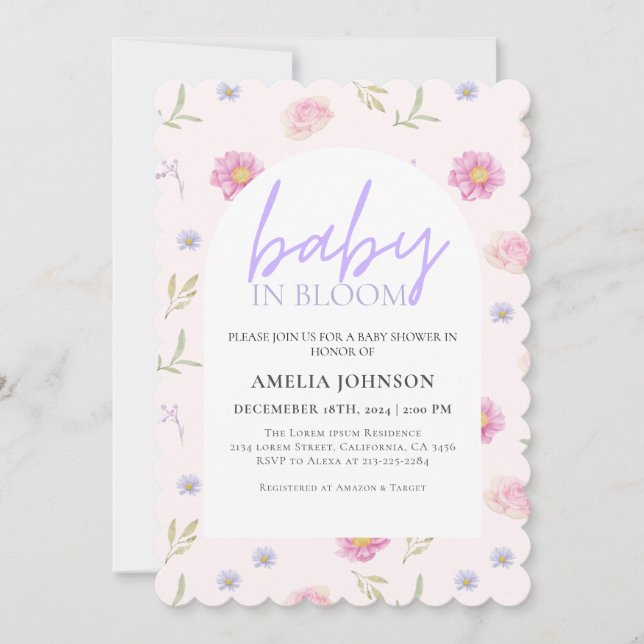 Blush Pink Baby in bloom floral baby Shower  Invitation (Front)