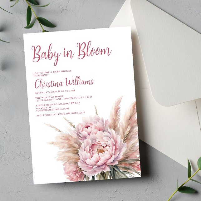 Blush Pink Baby in Bloom Girl Baby Shower Invitation (Creator Uploaded)