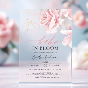 Blush Pink Baby in Bloom Shower Floral Girl Acrylic Invitations
