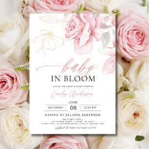 Blush Pink Baby in Bloom Shower Floral Girl Invitation