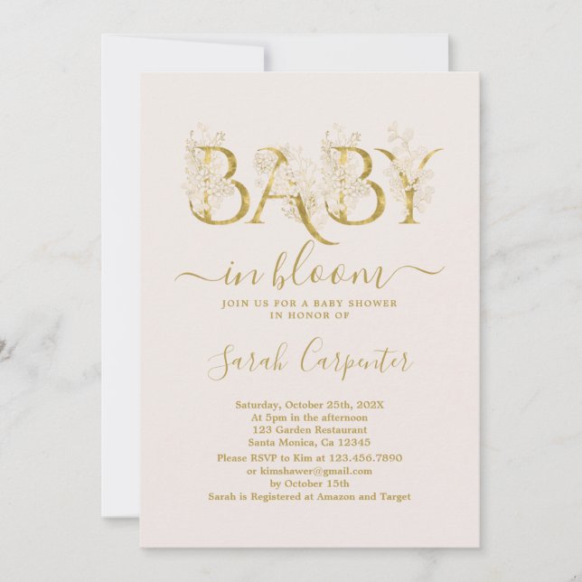 Blush Pink Baby in Bloom Shower Girl Invitation (Front)