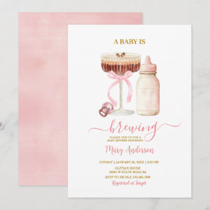 Blush Pink Baby Is Brewing Milk Bottle Baby Shower Invitation