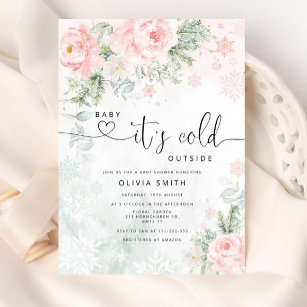 Blush pink Baby it's cold outside baby shower Invitation