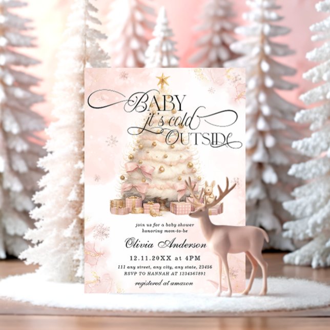 Blush Pink Baby it's Cold Outside Baby Shower Invitation (Creator Uploaded)