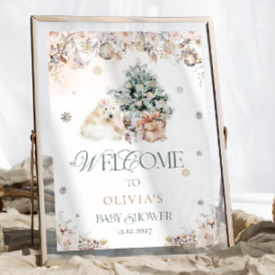 Blush Pink Baby Polar Bear Baby Shower Welcome Poster