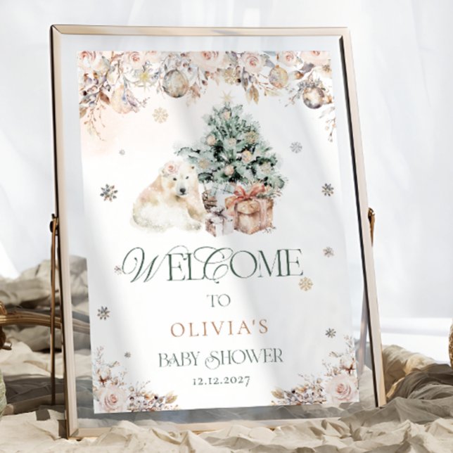 Blush Pink Baby Polar Bear Baby Shower Welcome Poster (Creator Uploaded)