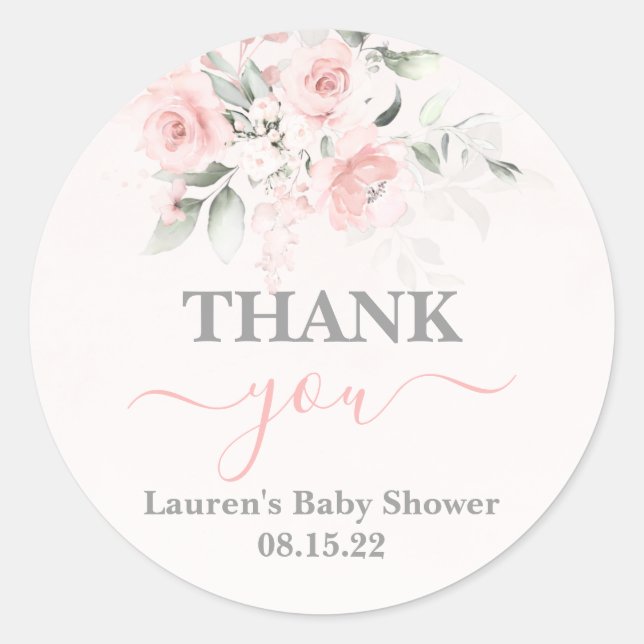 Blush Pink Baby Shower Girl Classic Round Sticker (Front)