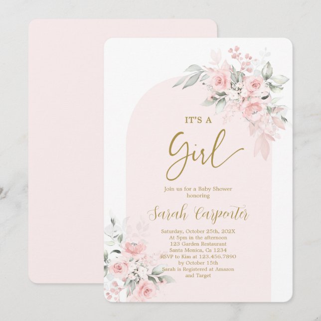 Blush Pink Baby Shower Girl Invitation (Front/Back)