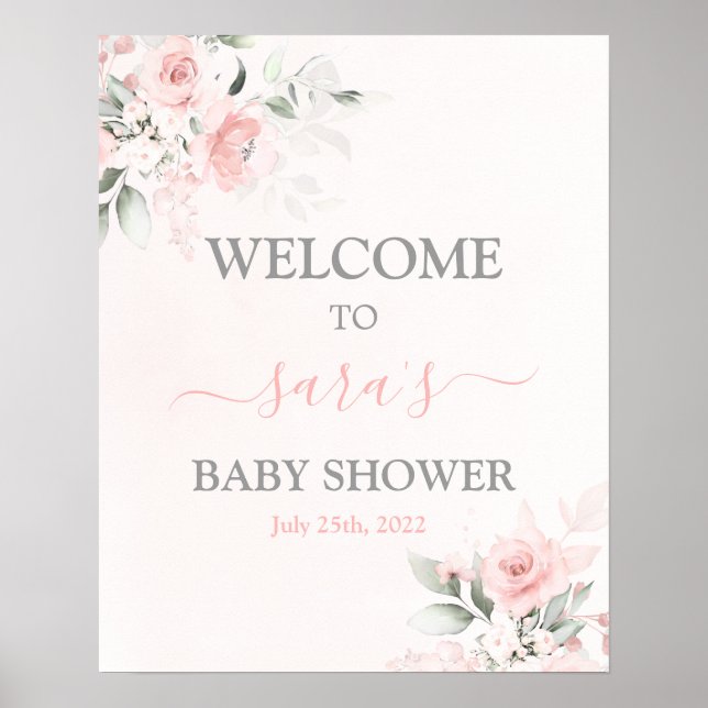 Blush Pink Baby Shower Girl Welcome sign (Front)