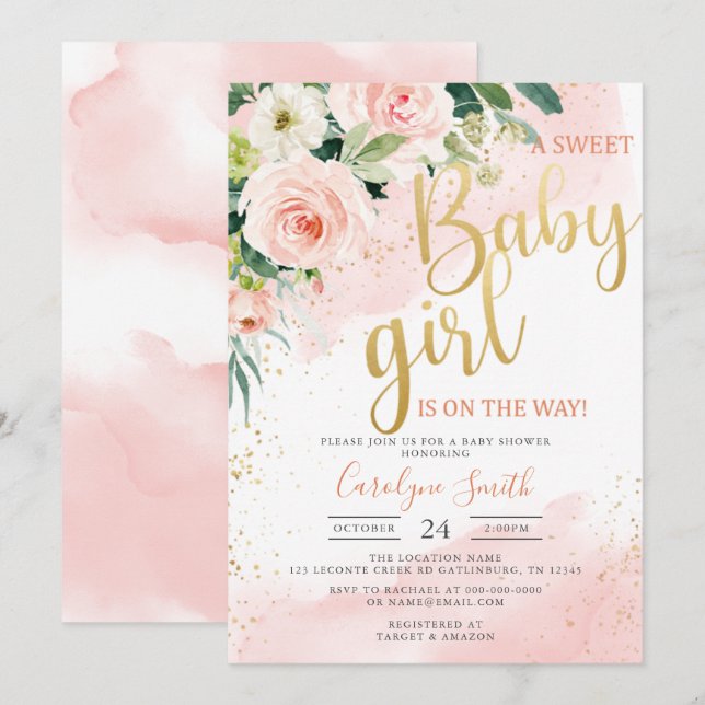 Blush Pink Baby Shower Invitation girl (Front/Back)
