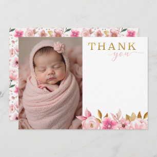 Blush Pink Baby Shower Photo Thank You Card
