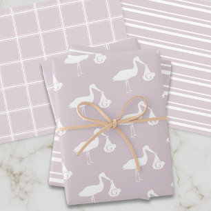 Blush Pink Baby Shower Stork Delivery Monogram Wrapping Paper Sheet