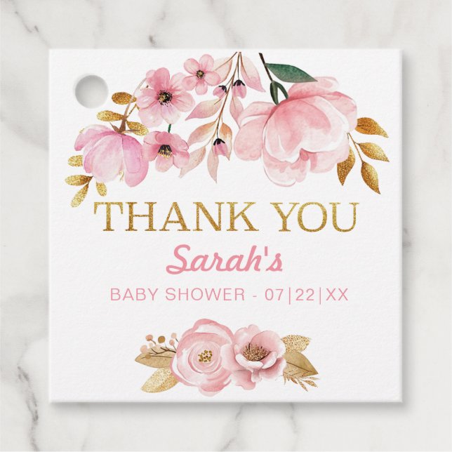 Blush Pink Baby Shower Thank You Favour Tag (Front)
