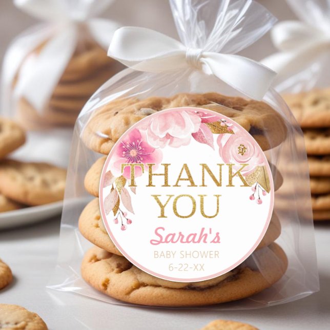 Blush Pink Baby Shower Thank You Sticker (Thank You Favor Sticker)