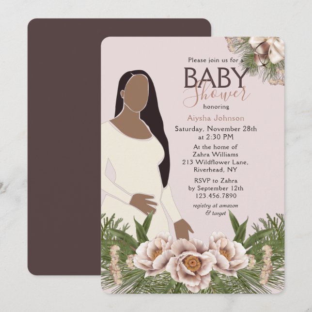 Blush Pink Baby Shower Watercolor Floral Invitation (Front/Back)