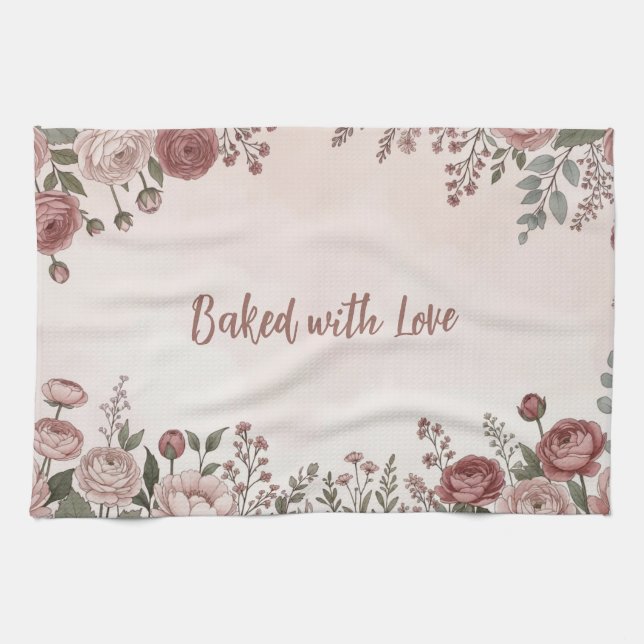 Blush Pink “Baked with Love” Kitchen Towel (Horizontal)