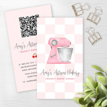 Blush Pink Bakery Mixer Chequered Pattern QR Code