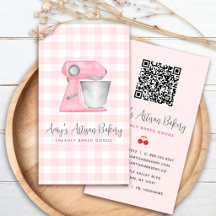 Blush Pink Bakery Mixer Gingham Pattern QR Code