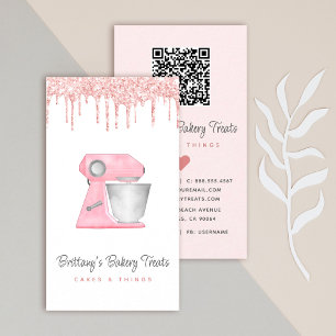 Blush Pink Bakery Mixer Glitter Drips QR Code Business Card