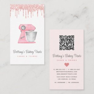 Blush Pink Bakery Mixer Glitter Drips QR Code Business Card