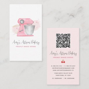 Blush Pink Bakery Mixer Logo QR Code Pastry Chef Business Card