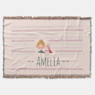 Blush Pink Ballerina "A" Monogram Name Throw Blanket