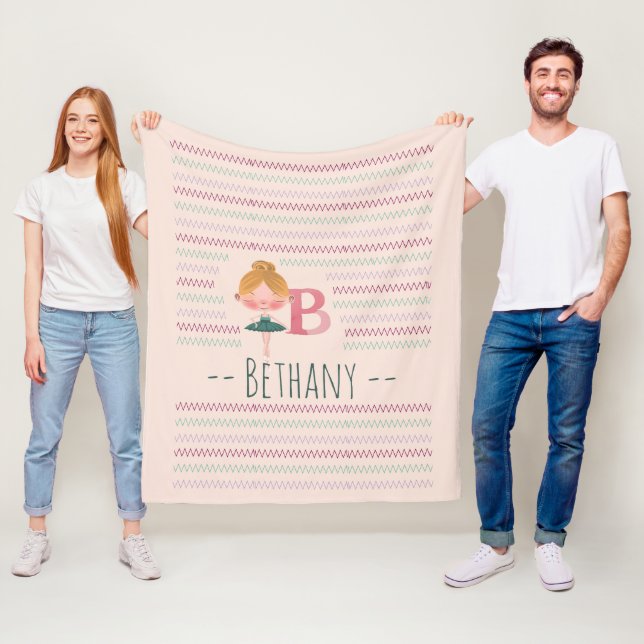 Blush Pink Ballerina Monogram B – Personalised Art Fleece Blanket (In Situ)