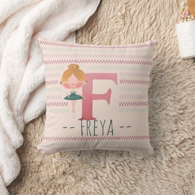 Blush Pink Ballerina Monogram F – Personalised Art Cushion (Blanket)