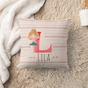 Blush Pink Ballerina Monogram L – Personalized Art Cushion