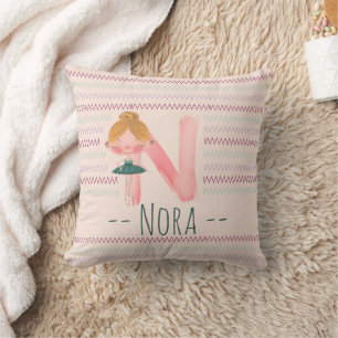 Blush Pink Ballerina Monogram N – Personalised Art Cushion