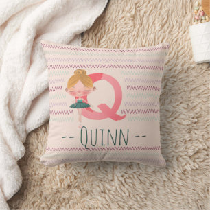 Blush Pink Ballerina Monogram Q – Personalized Art Cushion