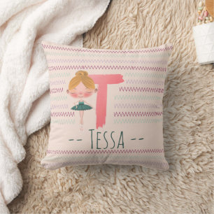 Blush Pink Ballerina Monogram T – Personalised Art Cushion