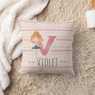 Blush Pink Ballerina Monogram V – Personalised Art Cushion