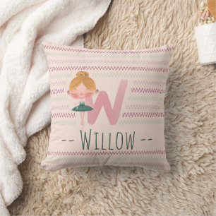Blush Pink Ballerina Monogram W – Personalized Art Cushion