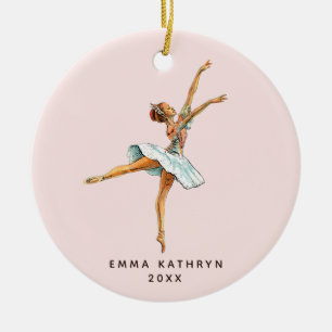 Blush Pink Ballerina Nutcracker Personalised Girl Ceramic Tree Decoration